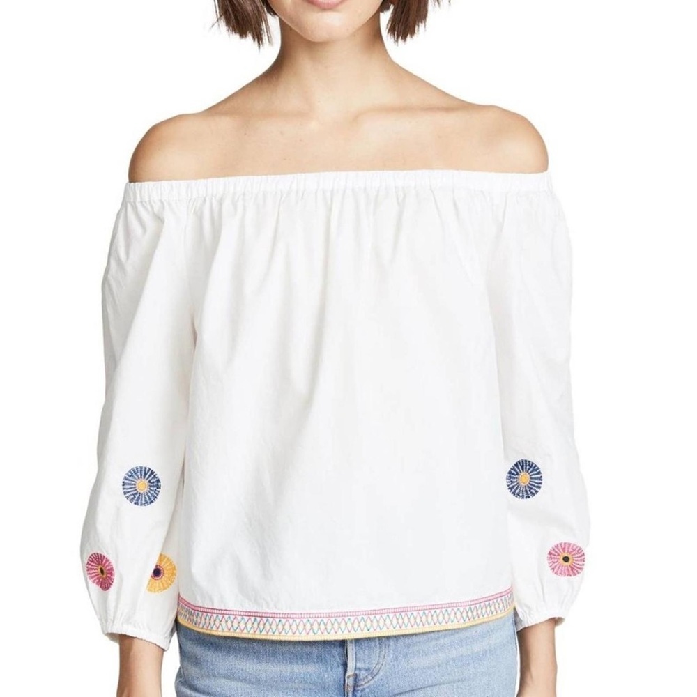 Madewell Stretch White XS Off the Shoulder Blouse Festival Colorful Peasant Top